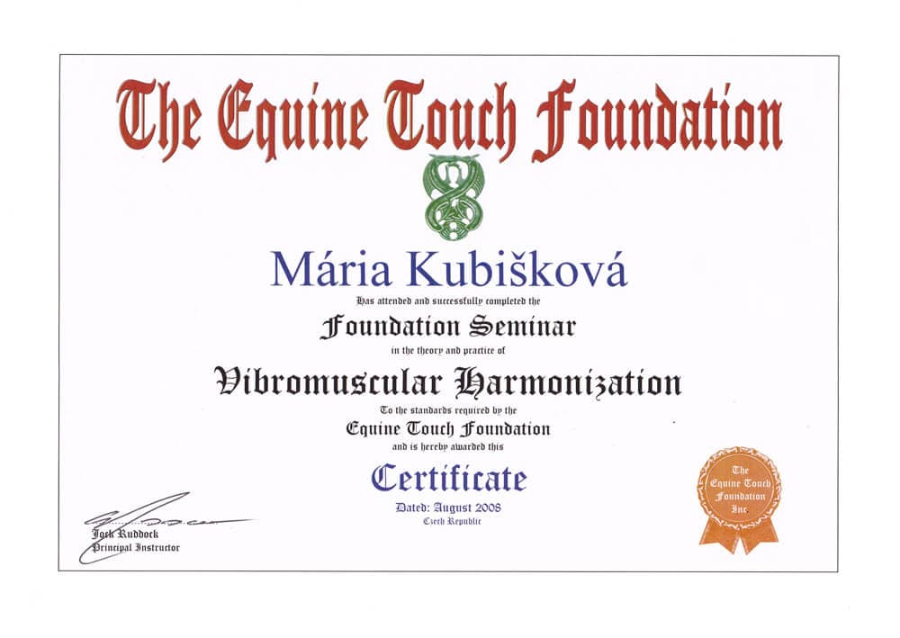 Certifikát Harmonizačná masáž - Mária Kubišková, masérka Senec